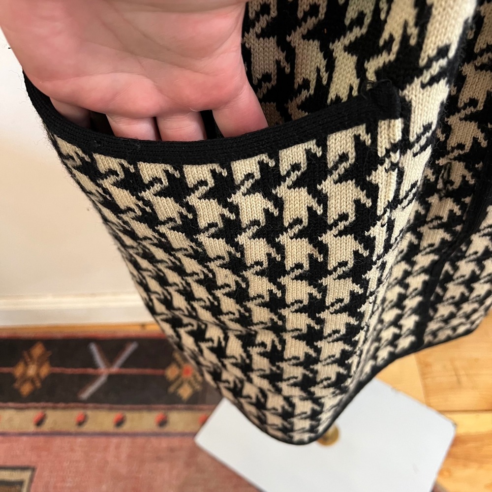 Vintage Adrienne Vittadini Italy Wool Houndstooth Knit Coatigan Cardigan L - Picture 4 of 10